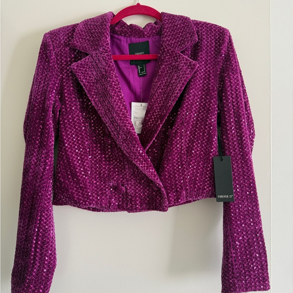 Sequin Cropped Fuchsia Blazer - Statement Party Piece